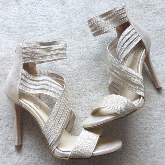 JESSICA SIMPSON shimmery gold party heels - Picture 7 of 10